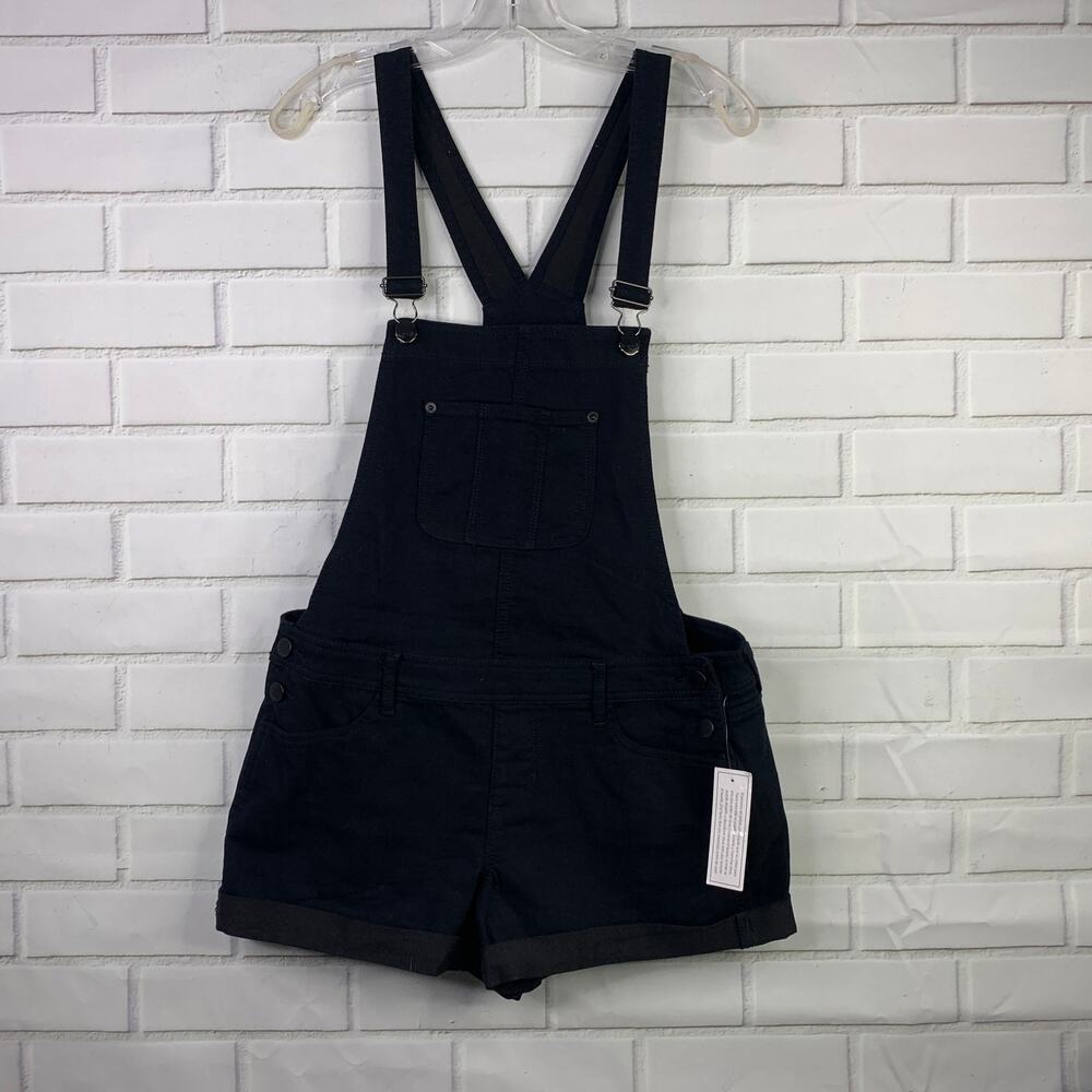 NWT NoBo black denim shortalls overall shorts cotton blend juniors medium 7 9